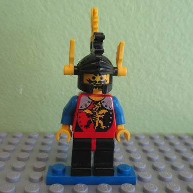 LEGO Minifigure-Dragon Knights - Knight 2, Black Legs with Red Hips, Black Dragon Helmet, Yellow Plumes-Castle / Dragon Knights-CAS018-Creative Brick Builders